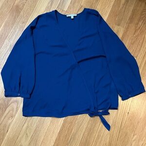 Chaus Blue Boxy Tie Front 3/4 Sleeve Blouse